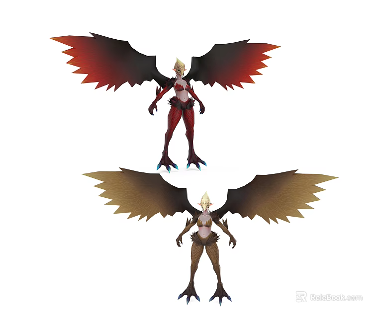 Game Movie Character Design Featuring Red Black And Brown Wings With Contrasting Bodies 3d model 