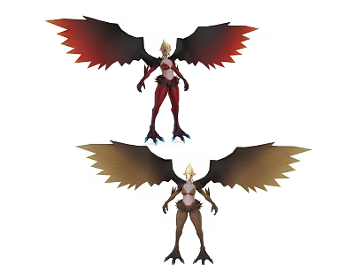 Game Movie Character Design Featuring Red Black And Brown Wings With Contrasting Bodies 3d model