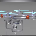 Gray Quadcopter Drone with Blue Propellers Red Accents and Camera Mount 3d model