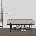 Modern Upholstered Shoe Bench with Metal Frame and Shoe Storage in Interior Space