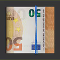 Bundled Stack of 50 Euro Banknotes Secured with Blue Strap
