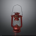 Red Vintage Kerosene Lamp With Metal Frame And Glass Shade Classic Design