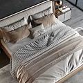 Modern Double Bed Bedroom Interior With Upholstered Headboard Soft Pillows Bedside Tables And Table Lamps