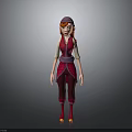 3D Female Character With Red Hair Purple Outfit Headscarf And Stylized Design