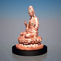 Copper Colored Guanyin Buddha Sculpture With Lotus Base And Black Pedestal