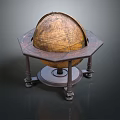 Vintage Globe On Hexagonal Wooden Stand With Ornate Detailed Base