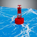Red Lighthouse Inspired Decorative Furniture Piece With Blue Wave Patterns 3d model