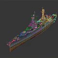 Detailed Modern Blue Warship 3D Model With Deck Radar And Naval Guns