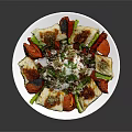 Grilled Vegetable And Cheese Platter With Fresh Herbs And Spices On White Plate