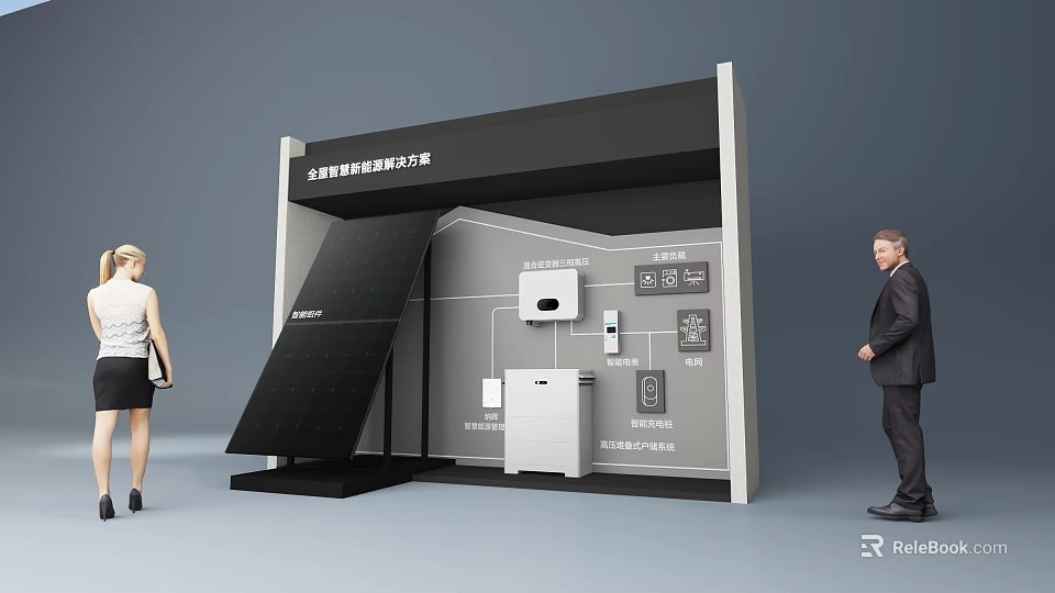 Smart Home Solar Energy Solution Exhibition Stand With Solar Panels And Inverters 3d model 