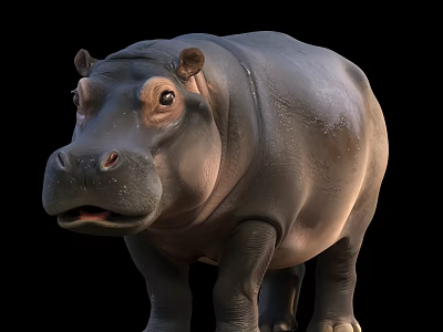 Realistic Hippopotamus Close Up On Black Background With Detailed Skin And Features 3d model