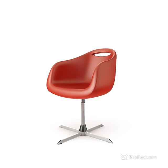 Modern Red Lounge Chair with Curved Armrests Hollow Backrest and Sturdy Metal Five-Pronged Legs 3d model 