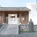 Traditional Chinese Architecture Featuring Tile Roof Wooden Structure Old Building Stone Steps and White Decorations