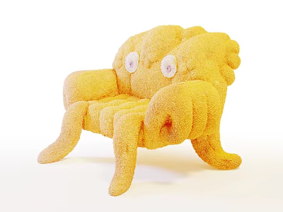 Unique Yellow Octopus Shaped Single Sofa With Fluffy Texture And Eye Like Decorations 3d model