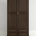 Classic Dark Wooden Wardrobe Design With Cabinet Doors Drawers And Brass Handles