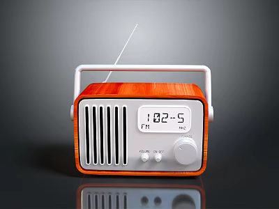 Vintage Electronic Radio With Wooden Case FM Frequency Display And Portable Handle 3d model