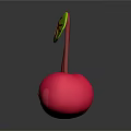Cute Pink Cherries with Smiling Faces Red Stems and Green Leaf on Dark Background 3d model
