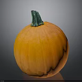 Fresh Ripe Orange Pumpkin with Green Stem and Smooth Texture on Black Background