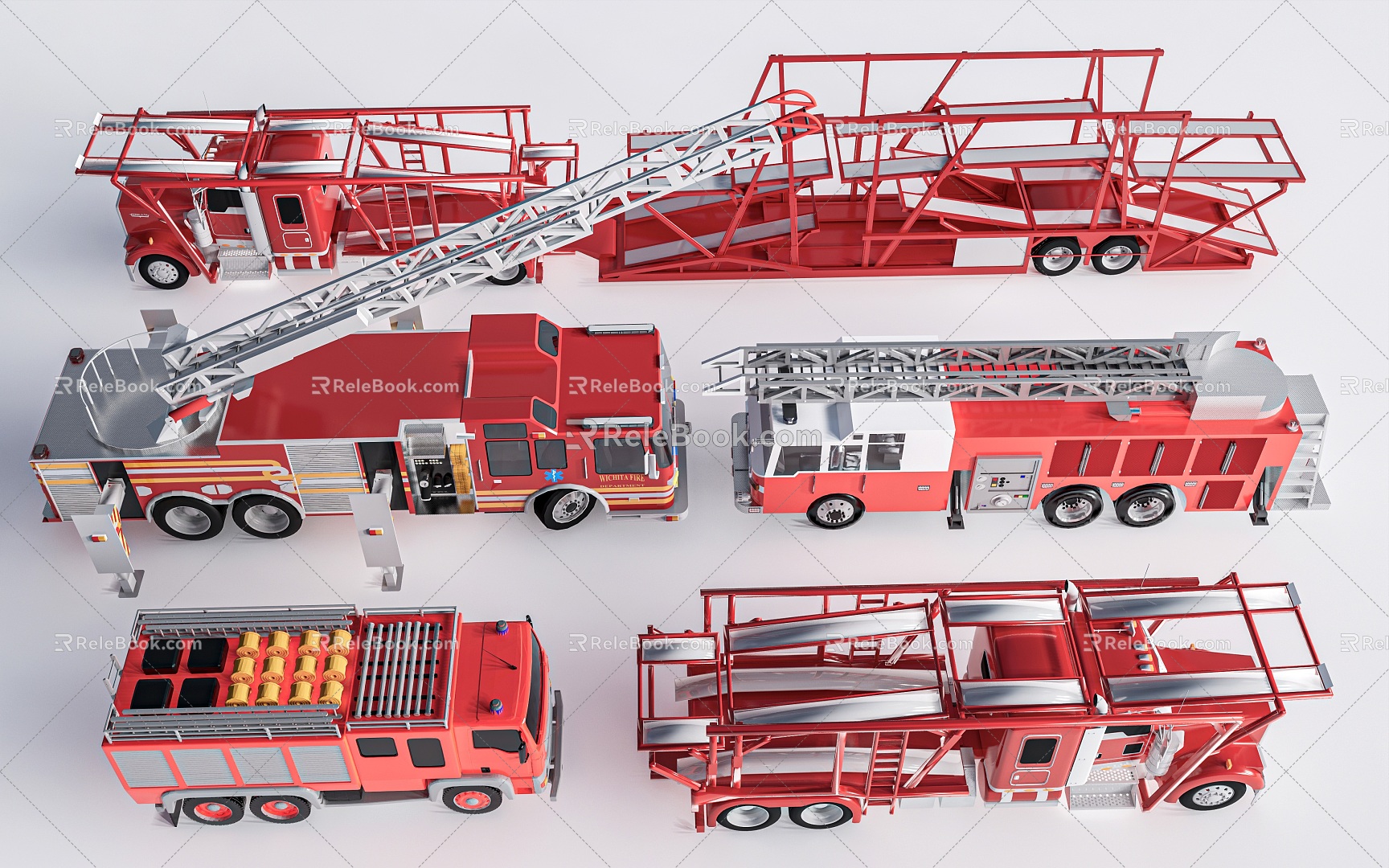 Fire truck rescue vehicle train fighting 3d model