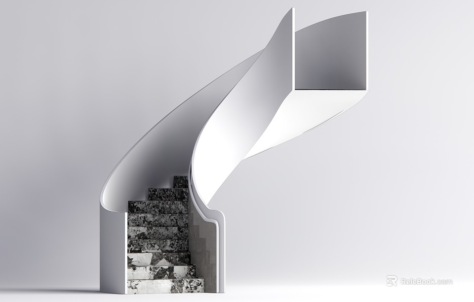 Modern Spiral Staircase Design With Elegant White Structure And Marble Steps 3d model 
