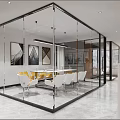Modern Public Office Area With White Wall Triangle Patterns And Company Logo
