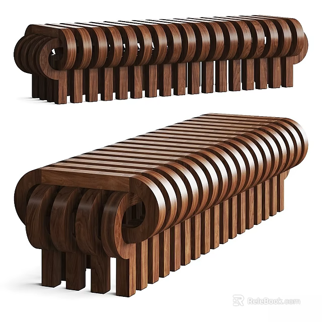 Stylish Wooden Outdoor Chair With Unique Curved Slats And Durable Design 3d model 