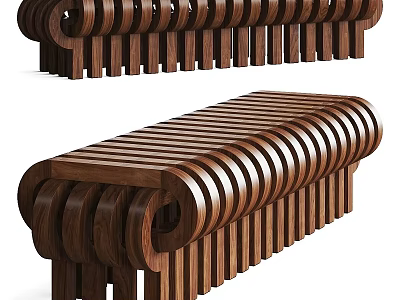 Stylish Wooden Outdoor Chair With Unique Curved Slats And Durable Design 3d model