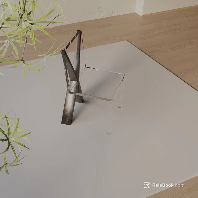 Modern Transparent Dining Chair With Metal Frame In Interior Space And Green Plants 3d model 