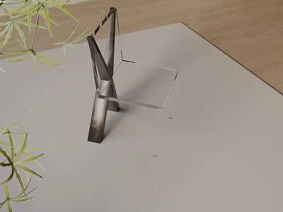 Modern Transparent Dining Chair With Metal Frame In Interior Space And Green Plants 3d model