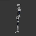 White And Blue Humanoid Robot With Mechanical Joints Standing On Reflective Surface 3d model