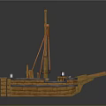 Detailed Wooden Ship Model With White Sails Wooden Mast And Rope Details Design
