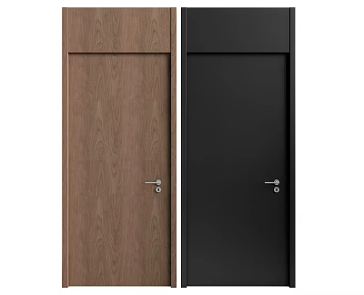 Modern Hinged Doors in Wood Grain Brown and Black with Silver Hardware 3d model