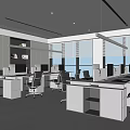 Modern Public Office Space With Open Layout Large Windows And Ergonomic Office Desks 3d model