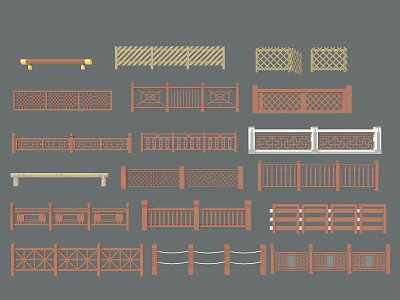 Various Decorative Fence Designs With Wooden Metal Patterns For Garden Yard 3d model