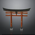 Traditional Japanese Torii Gate With Red Pillars Black Top And White Bases