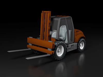 Orange Industrial Forklift With Enclosed Cab Heavy Duty Forks And Large Wheels For Material Handling 3d model