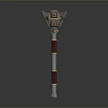 Ornate War Hammer With Metallic Decorative Head Red Grip And Shiny Shaft