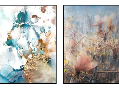 Colorful Abstract Paintings With Blue Gold And Pink Tones For Modern Wall Decor 3d model