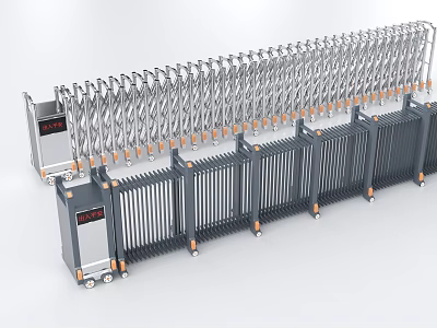 Modern Electric Retractable Metal Gate With Automatic Control Panel And Security Wheels 3d model