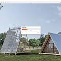 Triangular Glass Tent With Wooden Frame And Modern Design In Outdoor Grassland