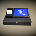 Commercial Cash Register System With Tablet Display Receipt Printer And Locked Drawer 3d model