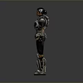 Female Warrior Character in Intricate Metal and Leather Armor with Shoulder Chest Leg Parts