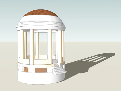 Classical Round Gazebo Design With White Columns Brown Roof And Steps 3d model