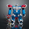 Large Blue Robot With Red Shoulders And Small Red Robot Holding Weapon 3d model