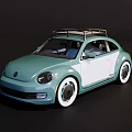 Light Green And White Beetle Car With Roof Rack On Black Background