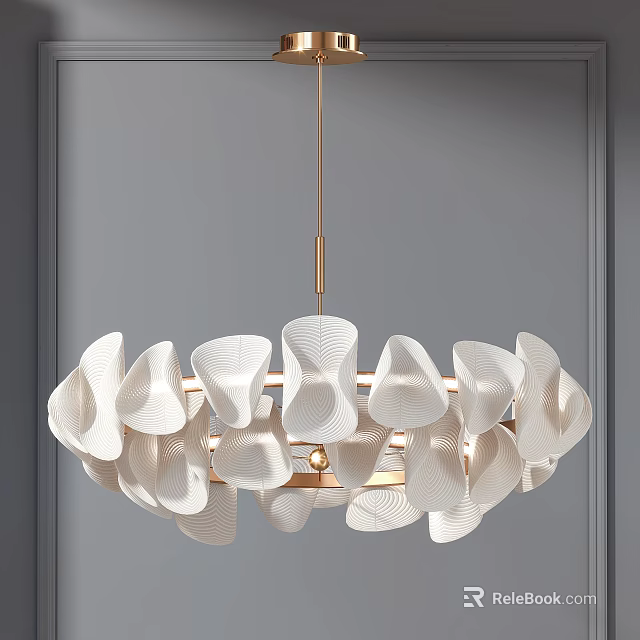 Elegant Modern White Wavy Petal Shaped Chandelier With Gold Metal Frame For Home Decor 3d model 