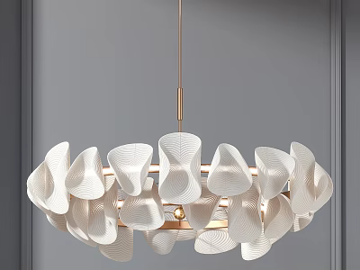 Elegant Modern White Wavy Petal Shaped Chandelier With Gold Metal Frame For Home Decor 3d model
