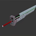 3D Rendered Metallic Sword With Blue Blade Red Hilt And Mechanical Design Details