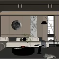 Modern Living Room Interior With Sectional Sofa Round Coffee Table Floor Lamp And Decorative Wall Art