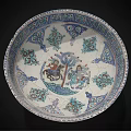 Artistic Dinnerware Set with Decorative Plate Ornate Border Blue White Traditional Patterns Central Motif